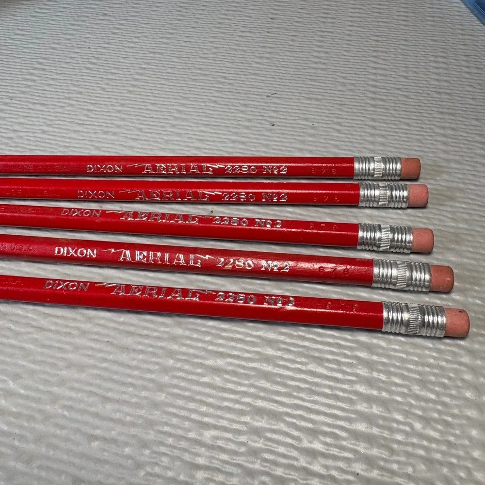Vintage Dixon Aerial 2280 No 2 Red Pencils Made in USA Lot of 5